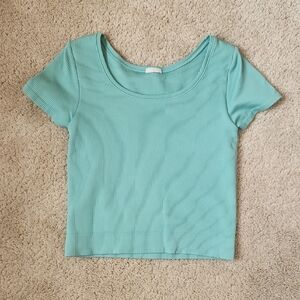 Athleta Girl Rise Above Rib Crop Tee, Color: Teal Size: Girls L/12